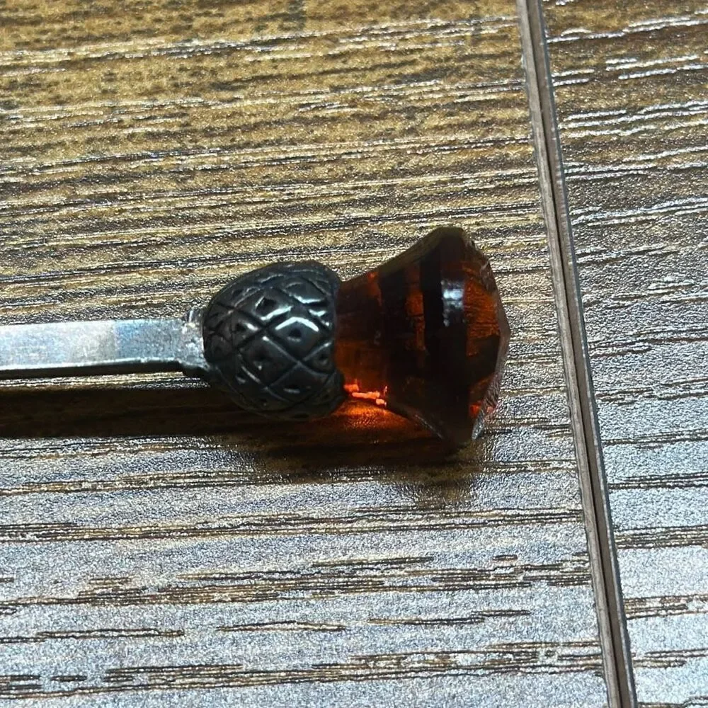 Sugar SPOON Silverplate Vintage EXQUISITE EPNS AMBER crystal‎ PINEAPPLE TOP mini